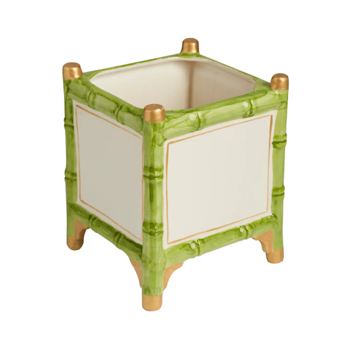 Green & Gold Bamboo Inspired Cachepot - Available in Two Sizes | The Well Appointed House, LLC