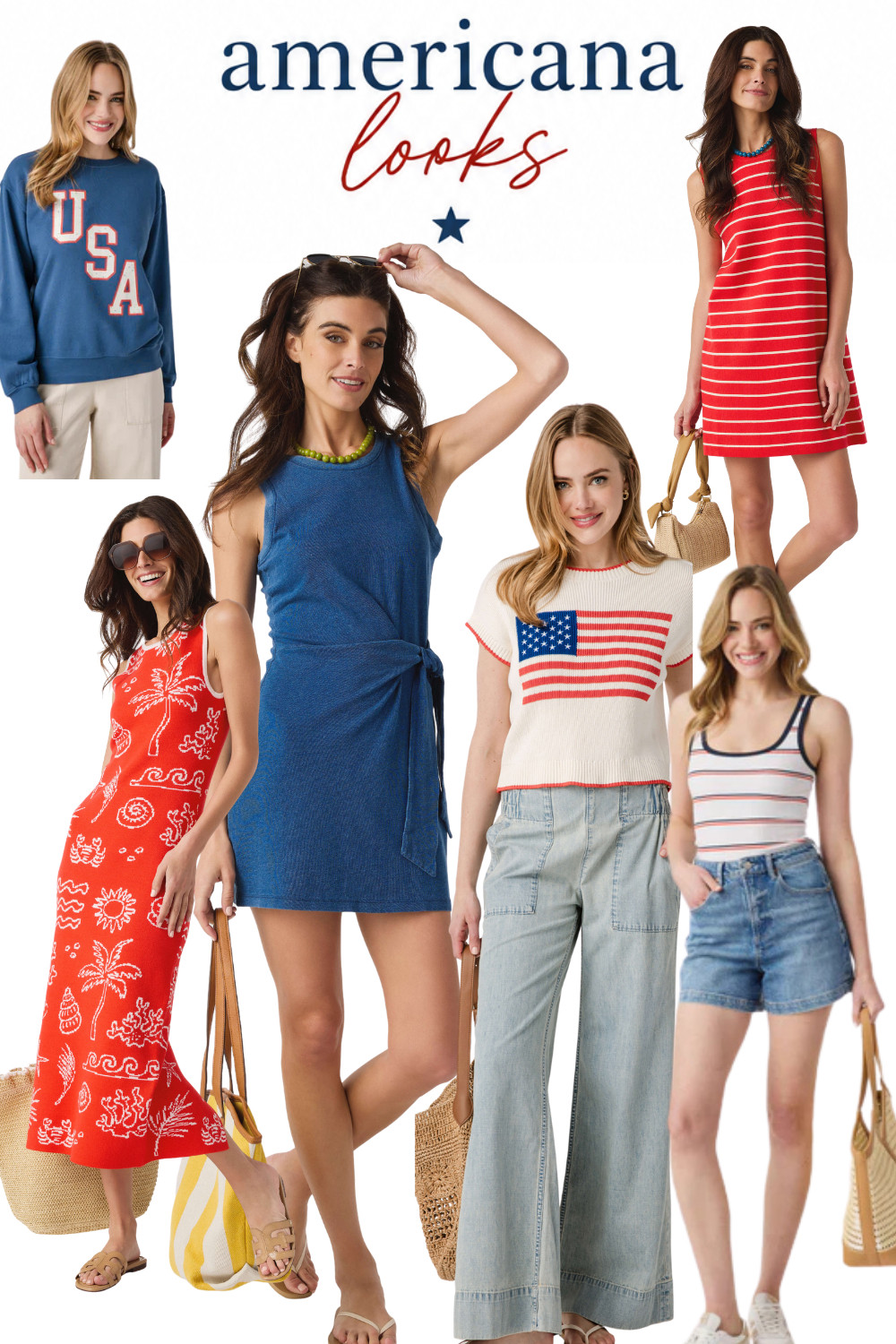 Americana looks from Social Threads!

Shell knit sleeveless dress, flag short sleeve sweater, red, white and blue tank, red striped dress, usa sweatshirt 

 #LTKSeasonal