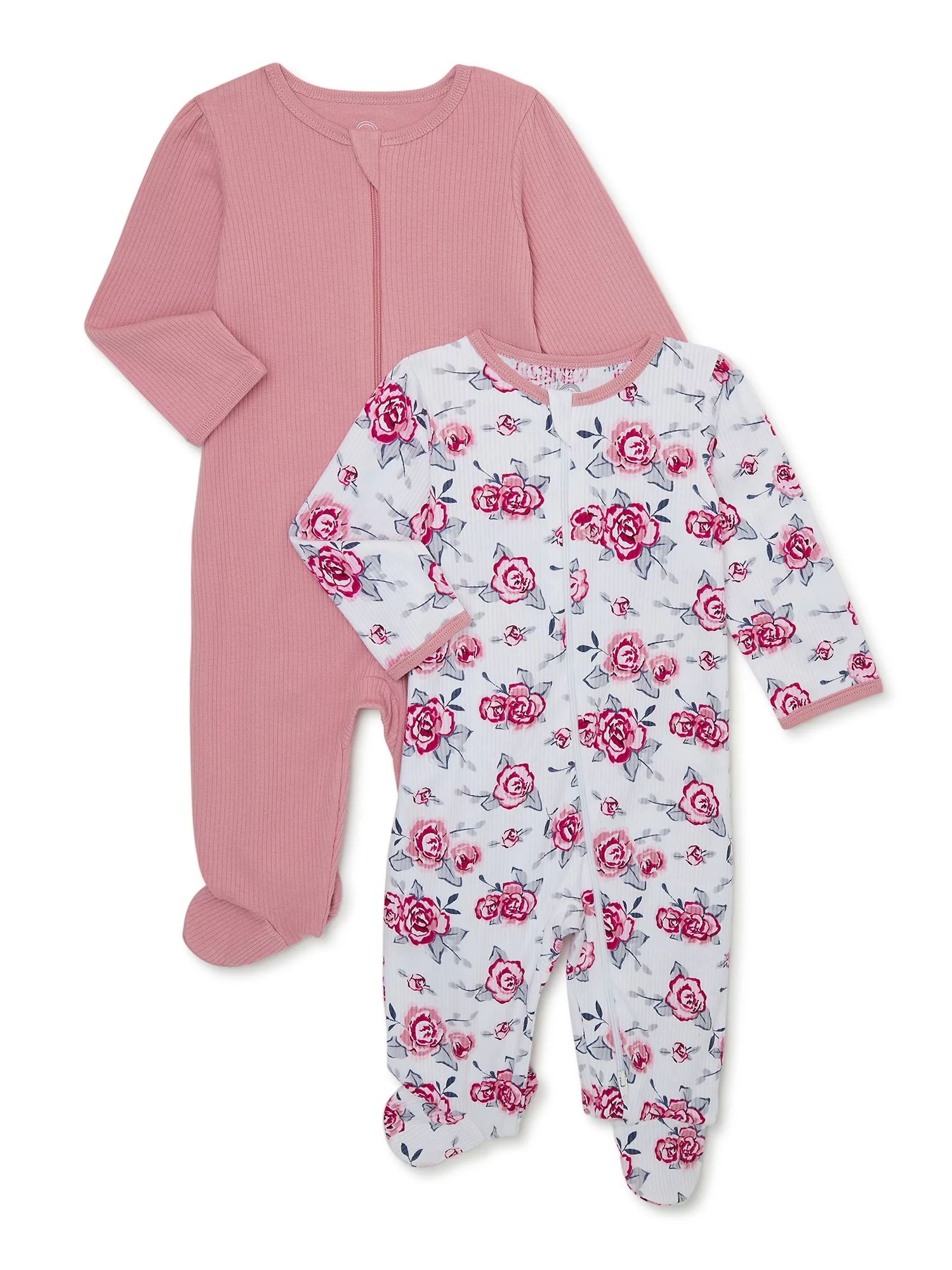 Wonder Nation Baby Girls Rose Sleep and Play, 2-Pack, Sizes 0-9 Months | Walmart (US)