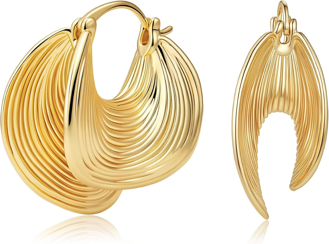 Small Hoop Earrings for Women Wide Half Huggie Hoops Chunky Hoop Earrings 18K Real Gold Plated 92... | Amazon (US)