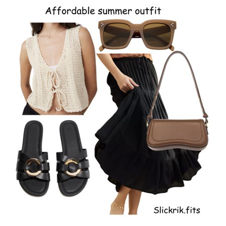 Affordable summer outfit. Mom outfit. Long black skirt. Crochet tide vest.

#LTKFindsUnder100 #LTKFindsUnder50 #LTKSaleAlert