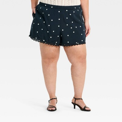 Women's Lace Trim Printed Fashion Pull-On Shorts - A New Day™ Black Polka Dots XXL | Target