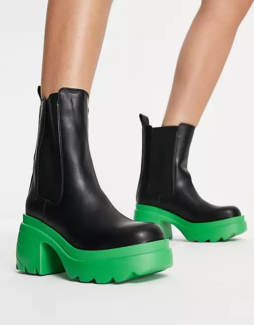 Truffle Collection chunky pull on heeled chelsea boots with contrast sole | ASOS (Global)