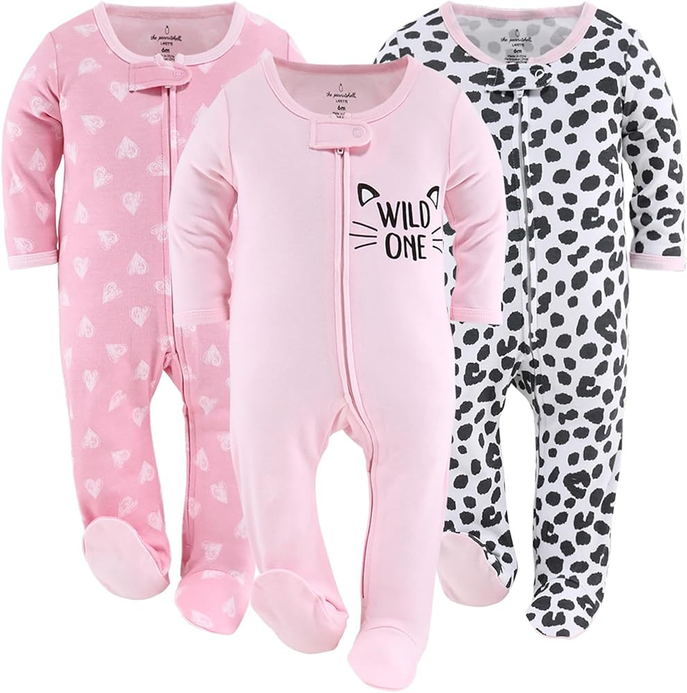The Peanutshell Footed Sleepers for Baby Girls, Cheetah & Pink Hearts, Newborn to 12 Month | Amazon (US)