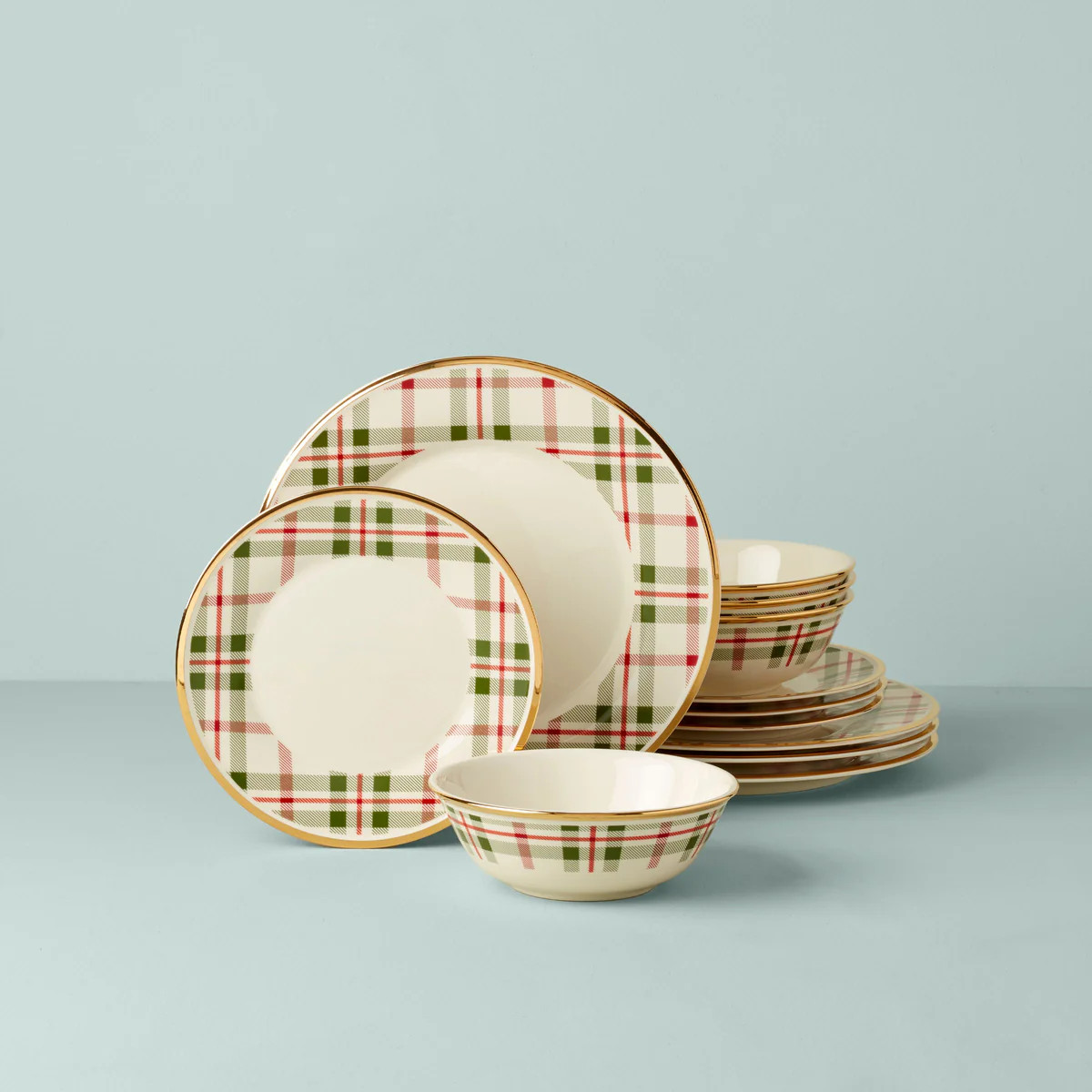 Holiday Plaid 12-Piece Dinnerware Set | Lenox