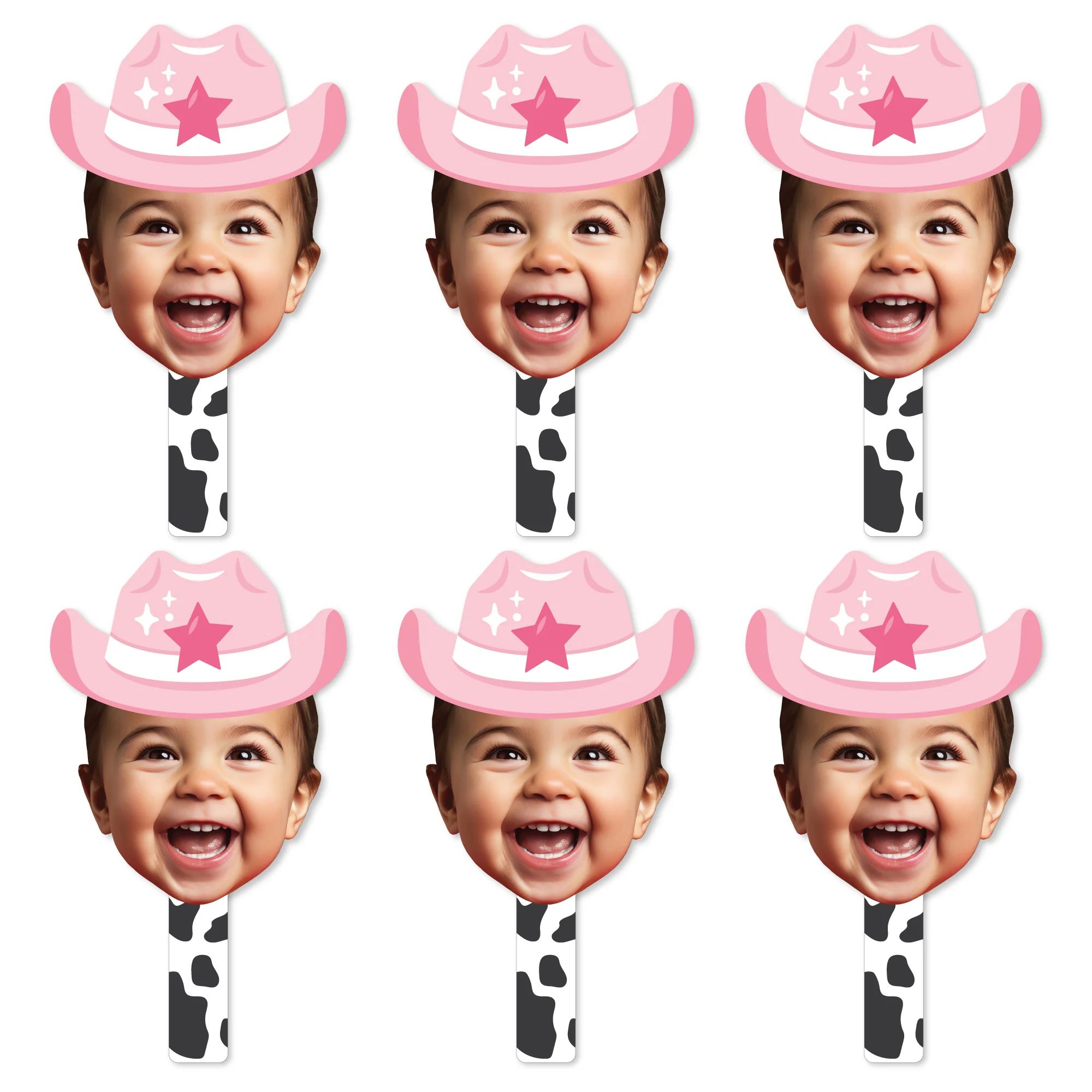 Custom Photo Pink First Rodeo - Cowgirl 1st Birthday Party Head Cut Out Photo Booth and Fan Props... | Big Dot of Happiness