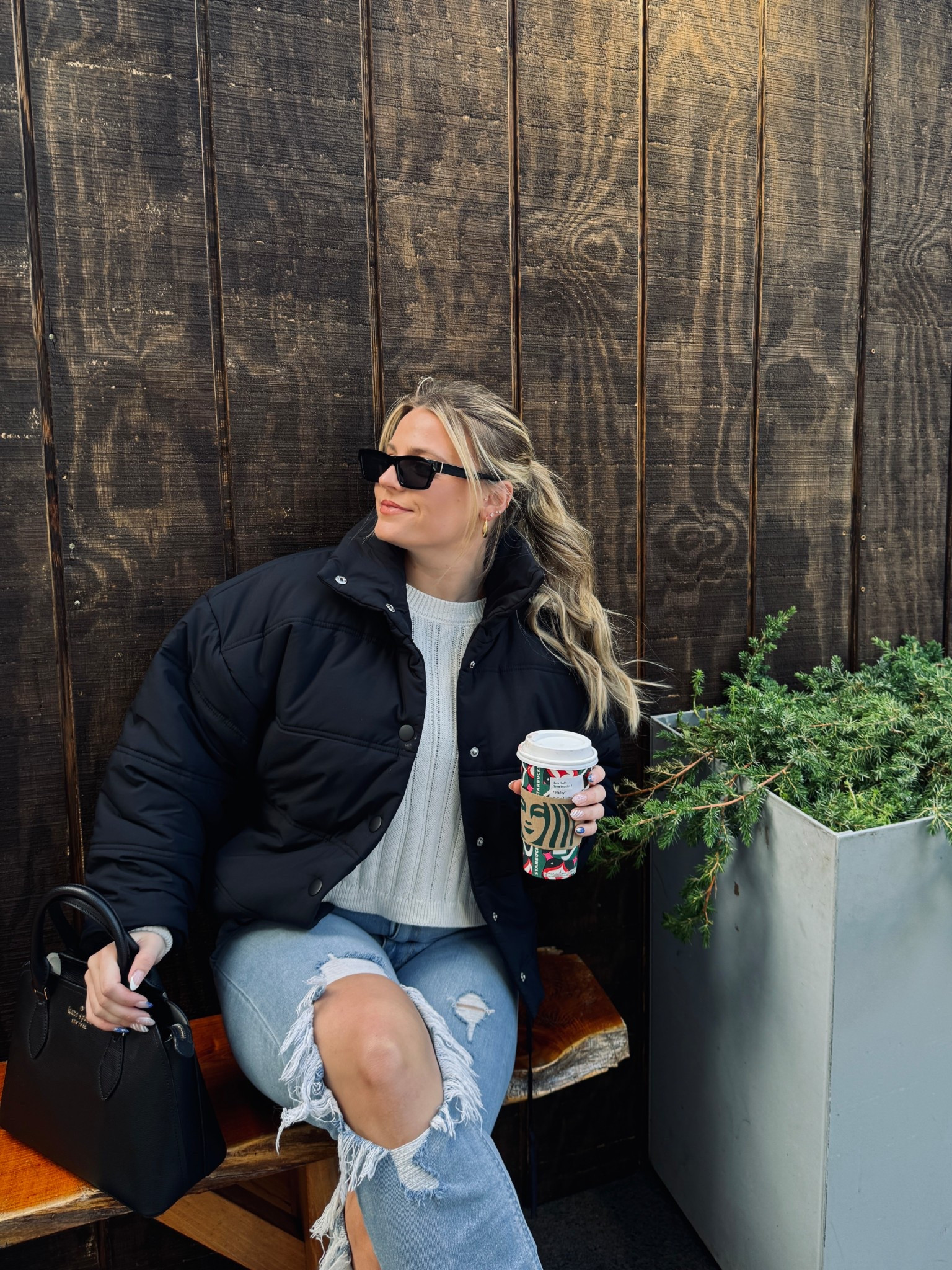 Cozy yet ADORABLE! 
Tight white sweater combined with a cropped target puffer as well as the perfect sunnies and purse!

#LTKSeasonal #LTKItBag #LTKStyleTip