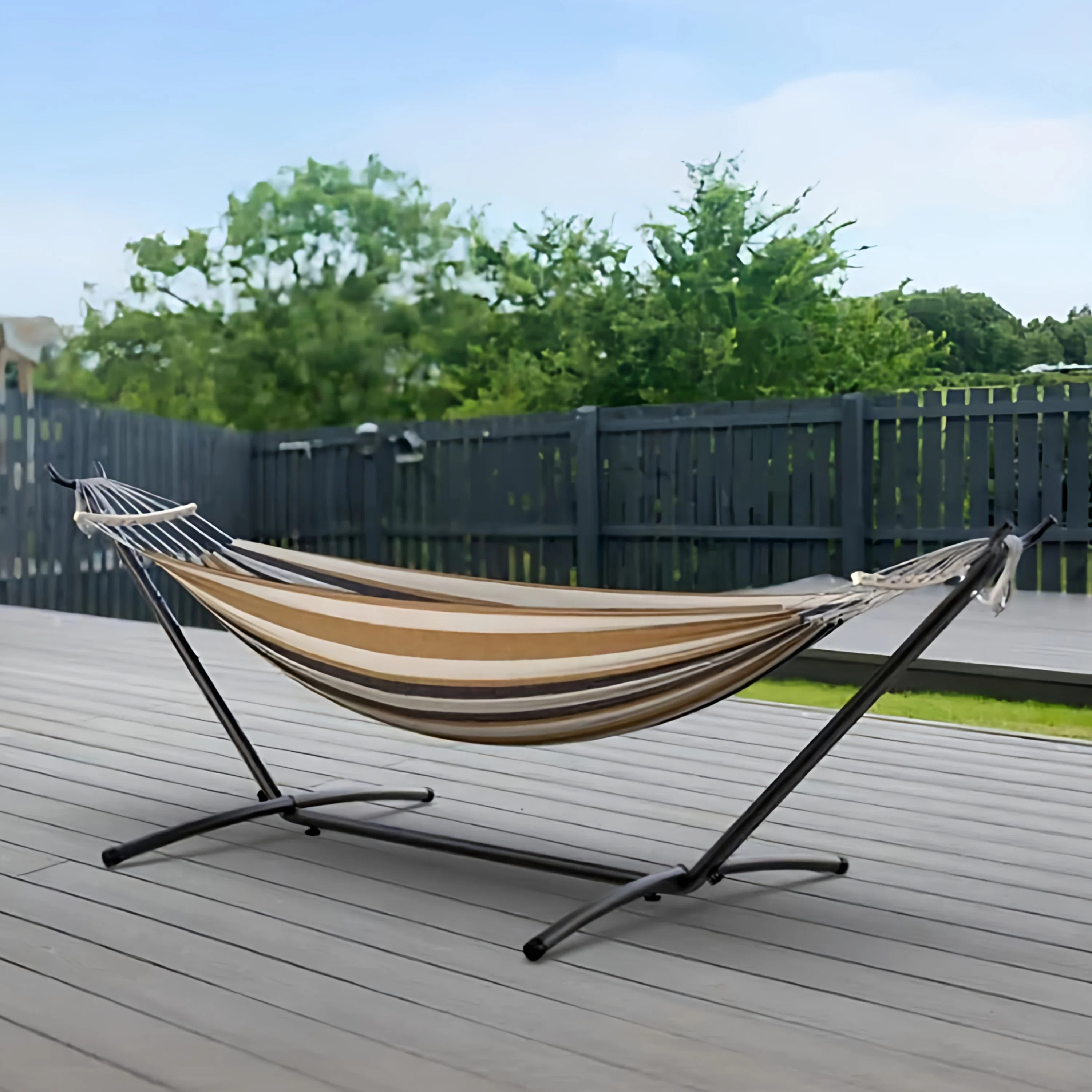 Double Hammock With Heavy-Duty Steel Stand, Easy Assembly, 600lbs Weight Capacity | Wayfair North America