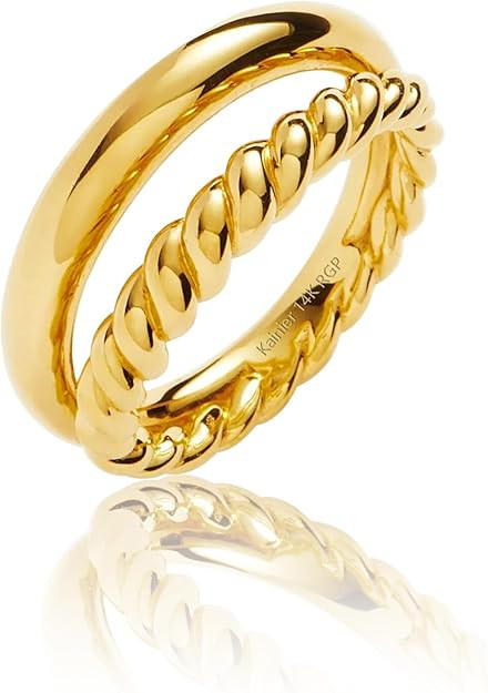 Kainier 14K Gold Chunky Rings for Women14K Gold Plated Dainty Radial Rings High Polish Statement ... | Amazon (US)