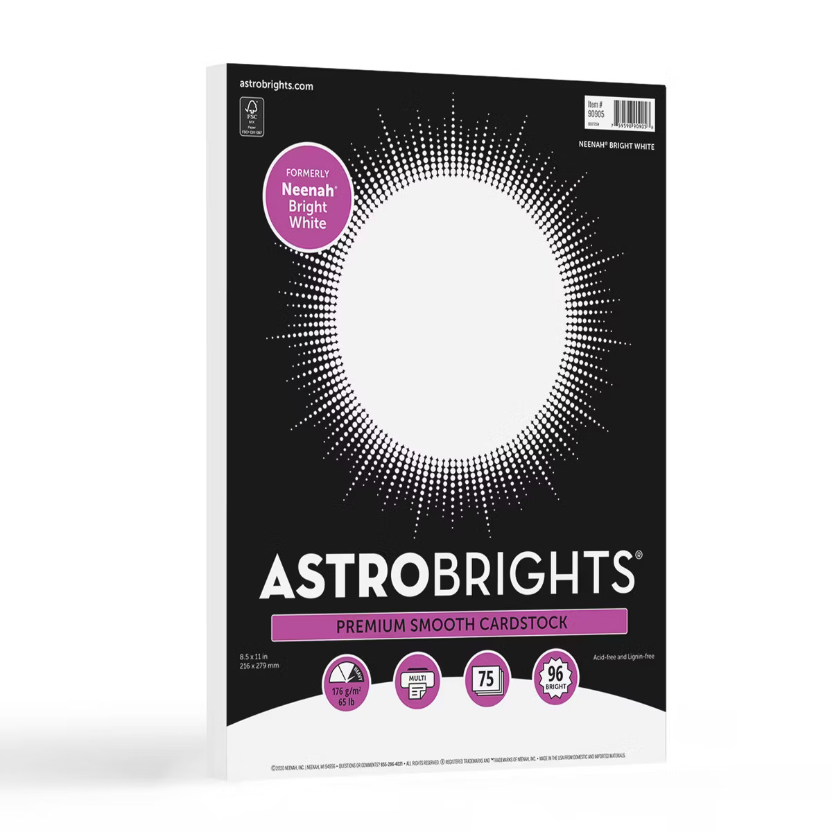 Astrobrights Neenah Cardstock 8.5" x 11" 65lb 75ct Bright White: Printer Paper, 96 Brightness, 75... | Target