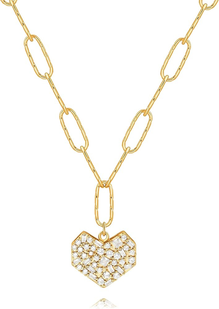 18k Gold Chain Link Necklace for Women, Baroque Pearl/Compass Pendant Necklace | Amazon (US)