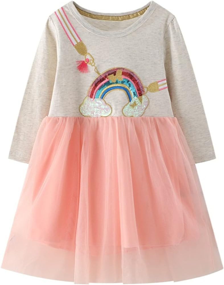Toddler Girl Long Sleeve Dress Stripe Rainbow Christmas Easter Cotton Casual Tunic Playwear Basic... | Amazon (US)