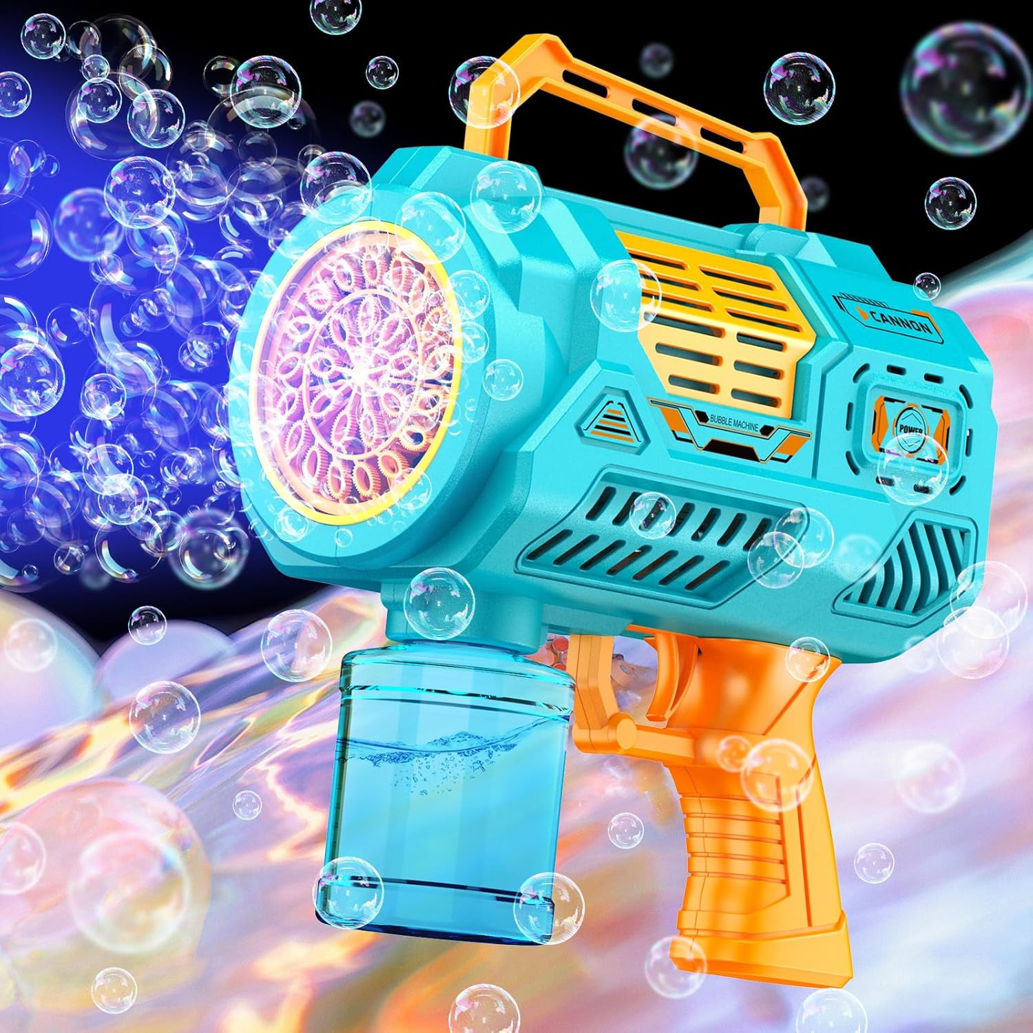Bubble Machine Gun [10,000 Bubbles/Min] [LED Light] Bazooka Bubble Gun, 26-Hole Rechargeable Bubb... | Amazon (US)