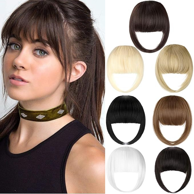 Bangs Hair Clip Extension French Bang Clip in Thick Natural Full Front Neat Bangs Straight Fringe... | Amazon (US)