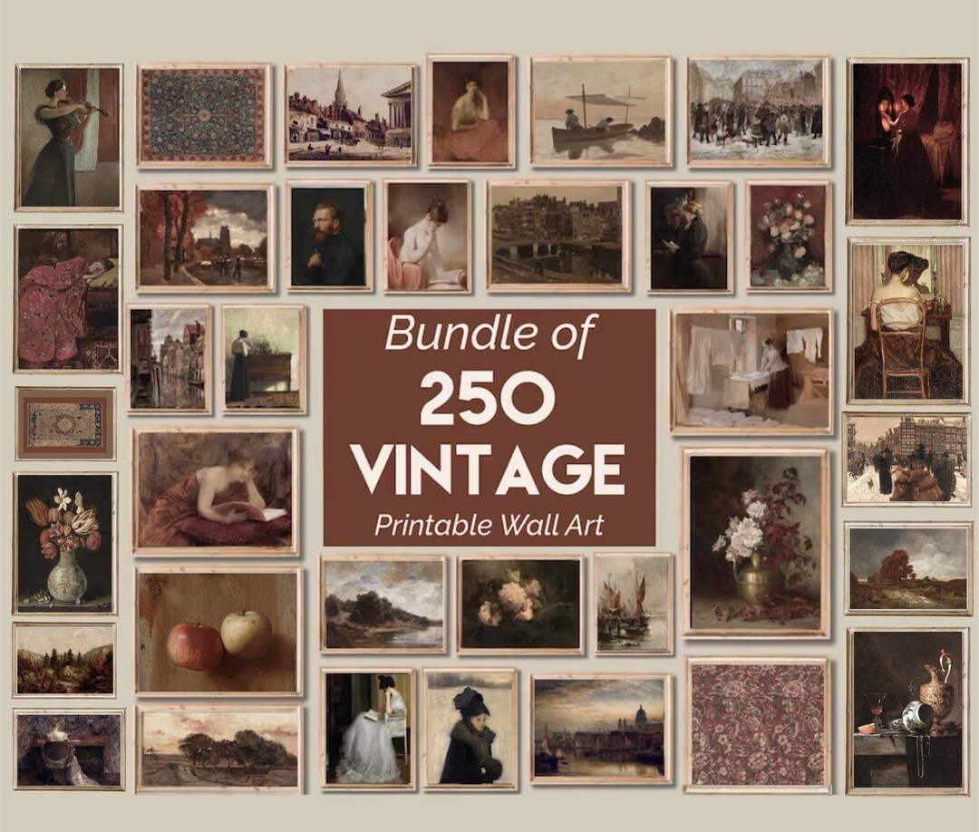 250 Printable Vintage Wall Art Prints Set BUNDLE, Antique Oil Painting Gallery, French Country Ho... | Etsy (US)