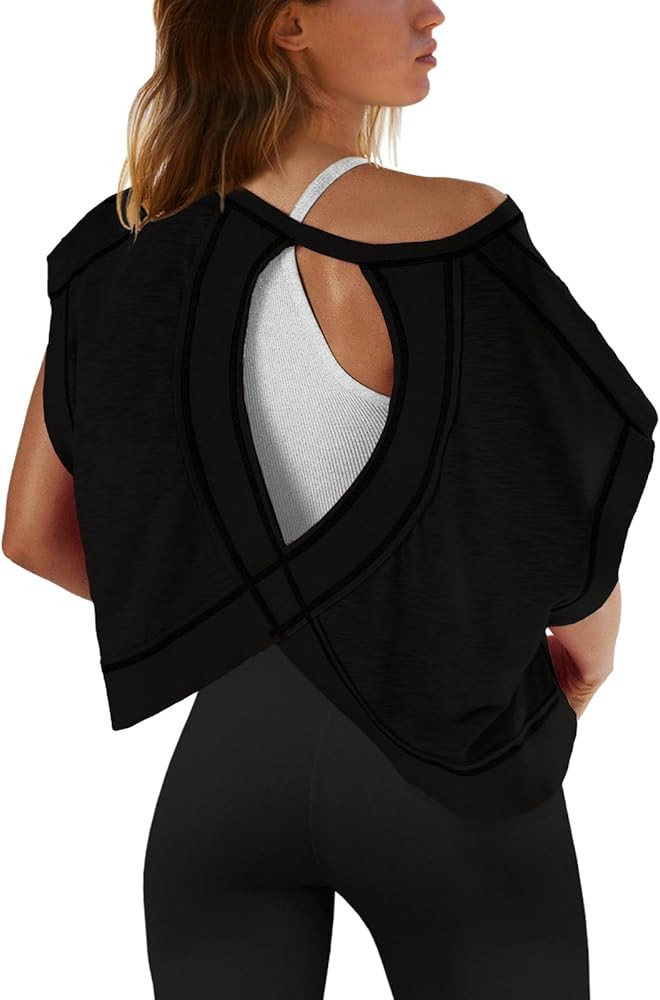 SENSERISE Womens Open Back Workout Tops Backless Short Sleeve Athletic Shirt Running Crop Top Gym... | Amazon (US)