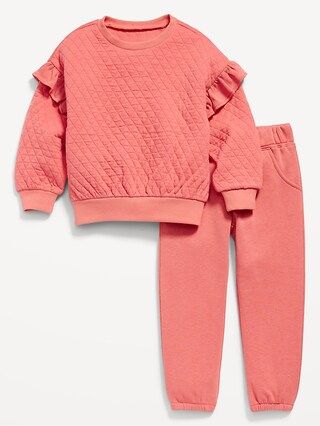 Quilted Ruffle-Trim Sweatshirt and Jogger Sweatpants Set for Toddler Girls | Old Navy (US)