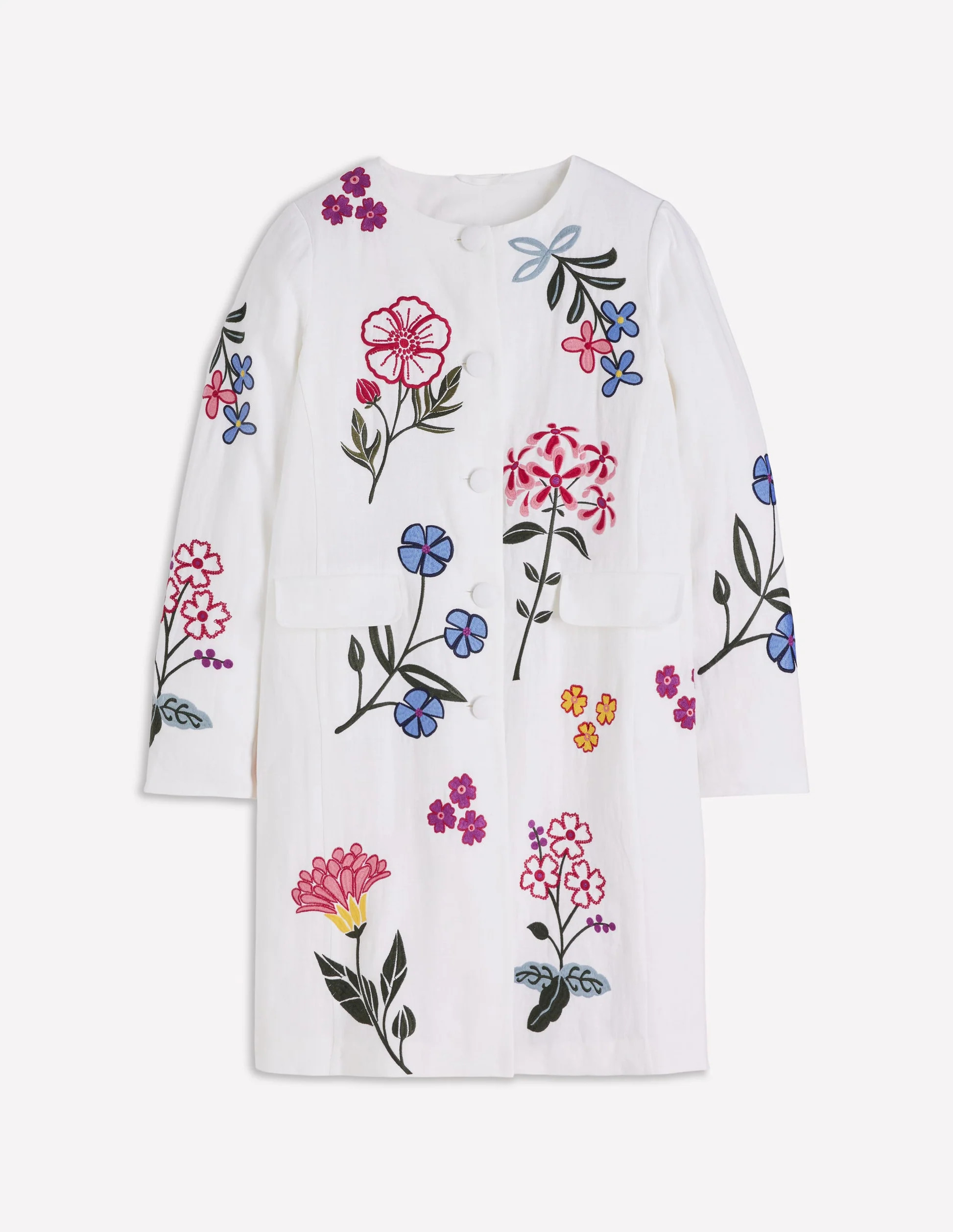 Embroidered Linen Coat-Ivory Embroidered | Boden (US)