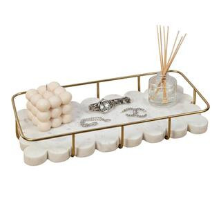 Monarch 12 in. x 6 in. Modern Industrial Metal/Marble Scalloped Base Vanity Tray, White/Gold | The Home Depot