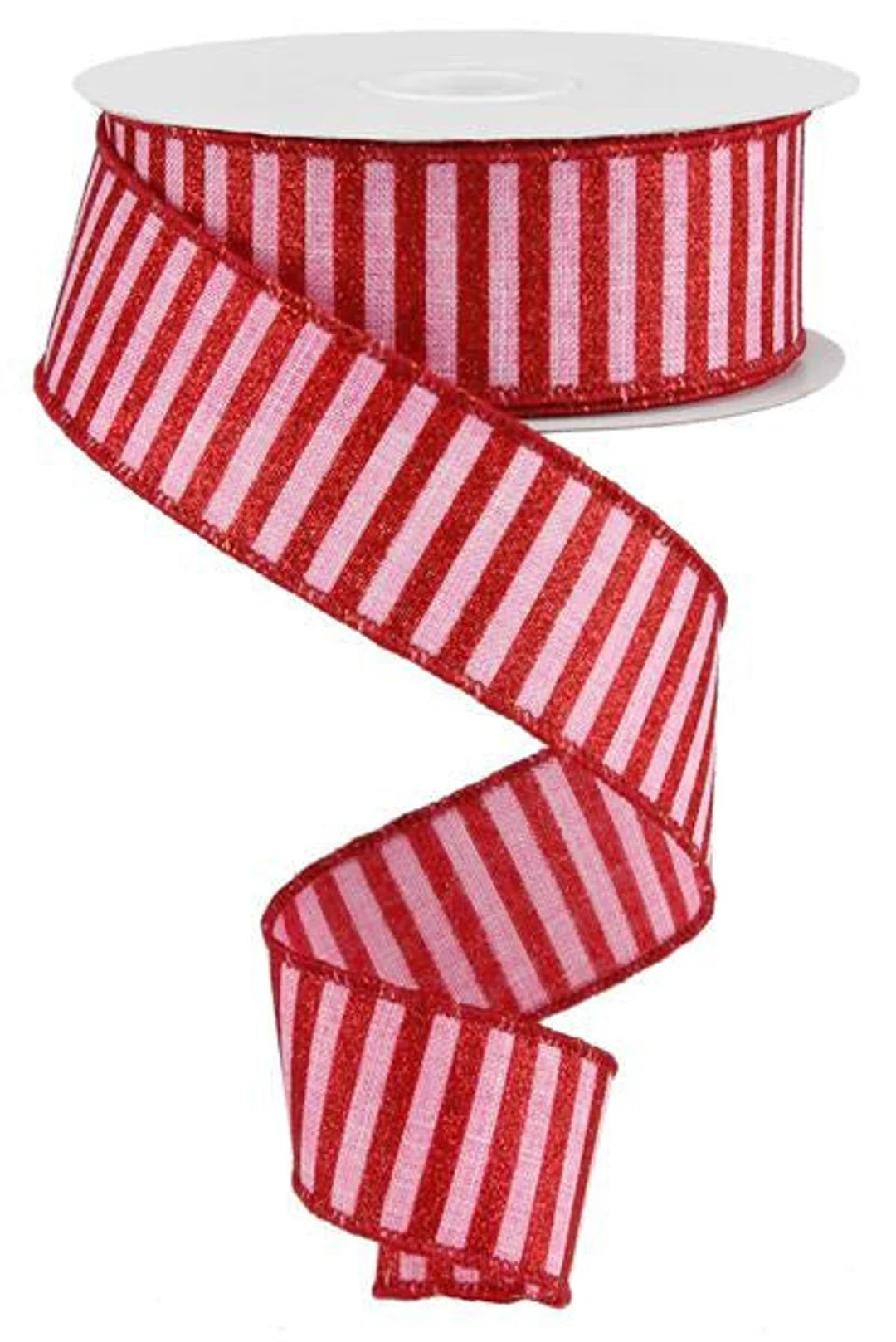Stripe Wired Ribbon, Red and Pink Wired Ribbon, Valentines Ribbon With Wire, Striped Glitter Ribb... | Etsy (US)