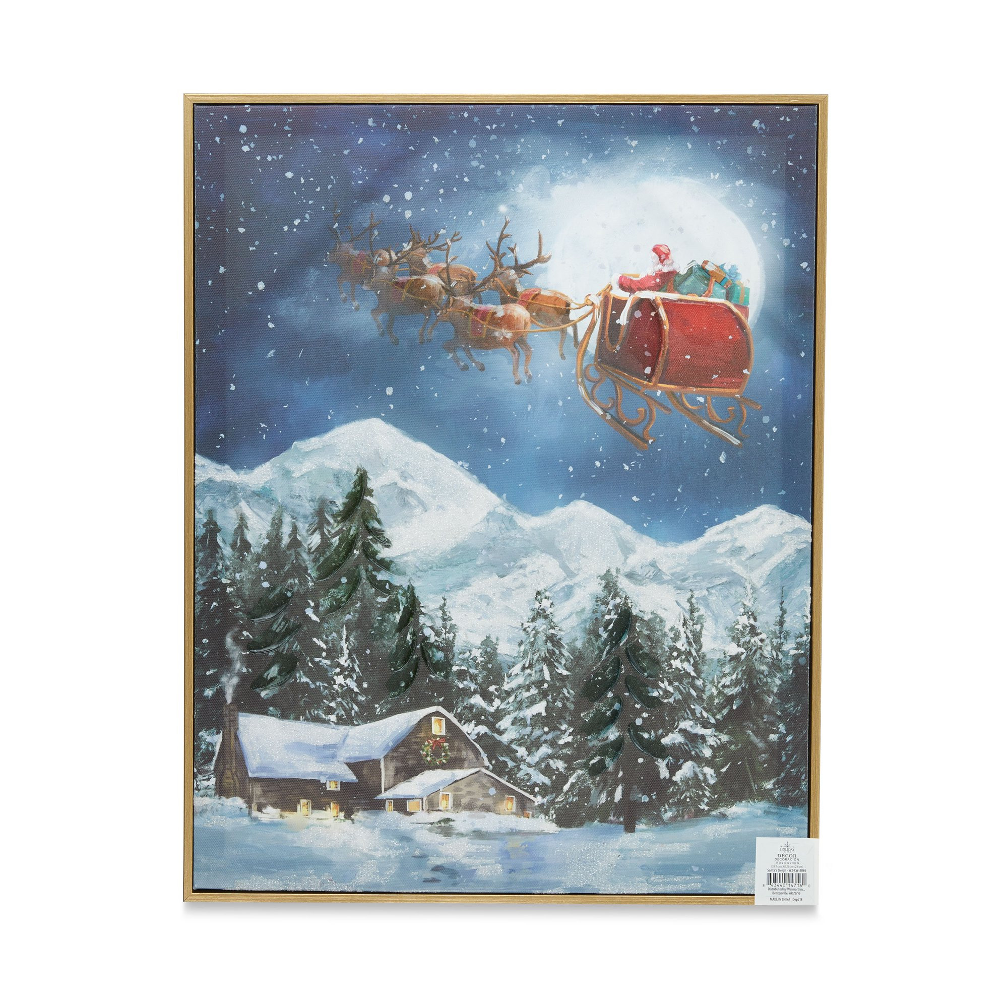 Santa's Sleigh Framed Canvas Wall Art Christmas Decoration by Holiday Time | Walmart (US)