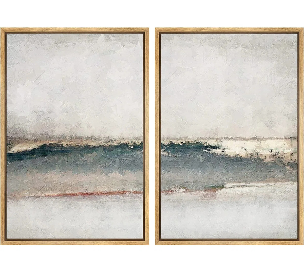 Pastel Gray Teal Abstract Landscape Modern Wall Art Decor Framed Canvas 2 Pieces Painting Print | Wayfair North America