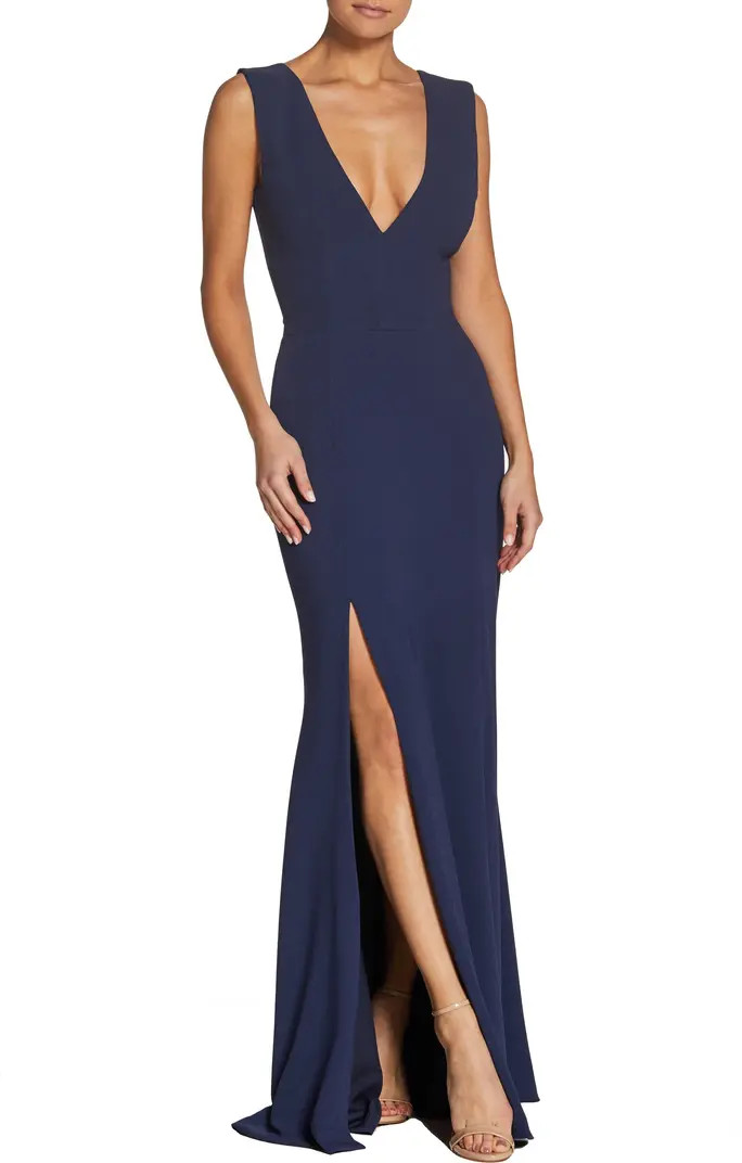 Sandra Plunge Crepe Trumpet Gown | Nordstrom