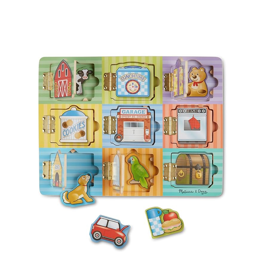 Melissa & Doug Wooden Hide & Seek Activity Board – Montessori Busy Board with Hinges, Doors & 9... | Amazon (US)