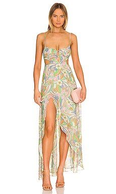 For Love & Lemons Guinevere Maxi Dress in Green from Revolve.com | Revolve Clothing (Global)