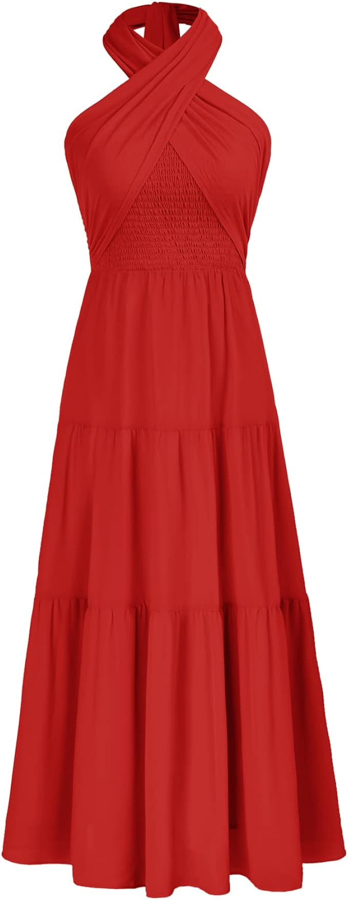 GRACE KARIN Women's Summer Strapless Dresses 2023 Casual Halter Neck Smocked Flowy A Line Maxi Dr... | Amazon (US)