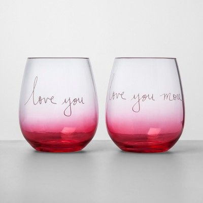 17oz 2pk Acrylic Love You And Love You More Stemless Wine Glasses - Opalhouse™ | Target