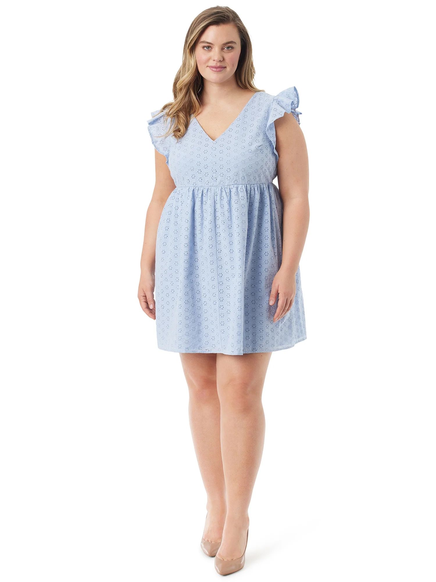Jessica Simpson Women's Plus Size Baby Doll V Neck Dress | Walmart (US)