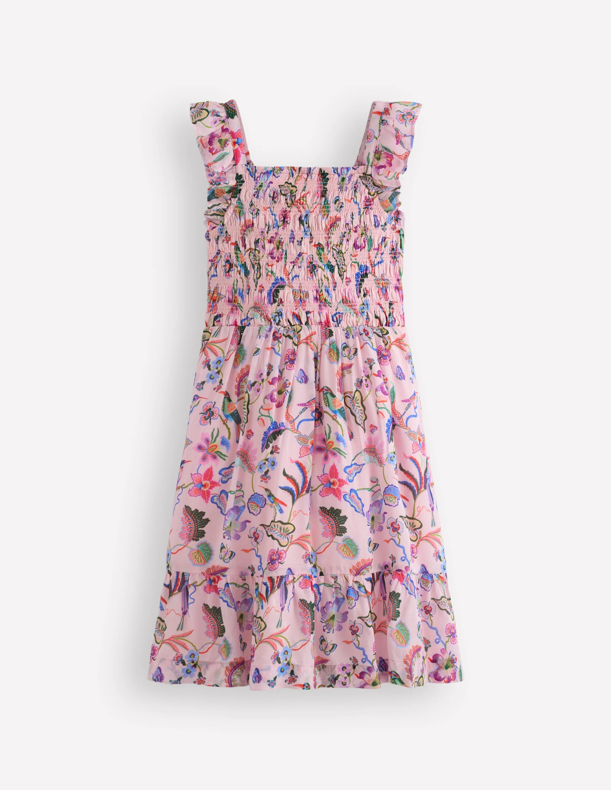 Shirred Bow Back Detail Dress-Multi Pink Floral | Boden (US)