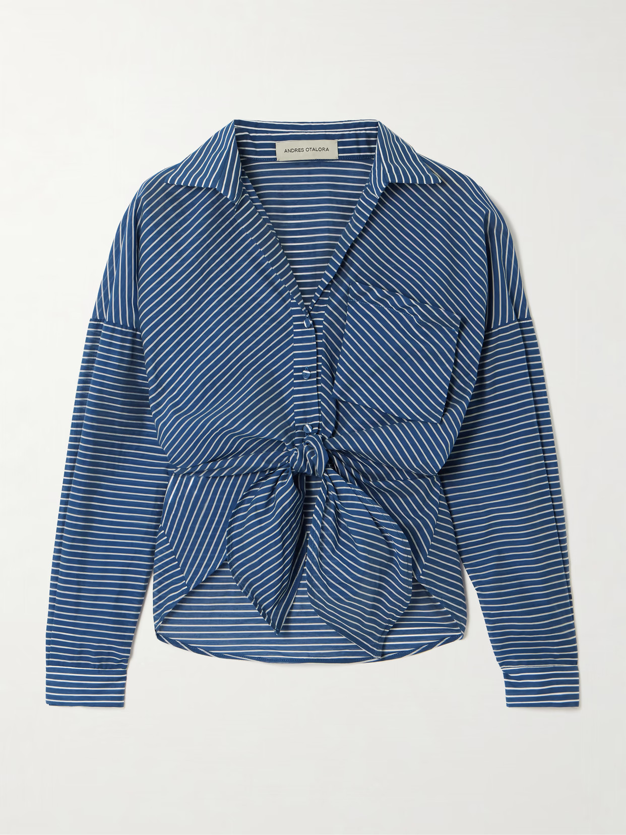 Andres Otalora - Ilusion Tie-detailed Striped Cotton-voile Shirt - Blue | NET-A-PORTER (US)