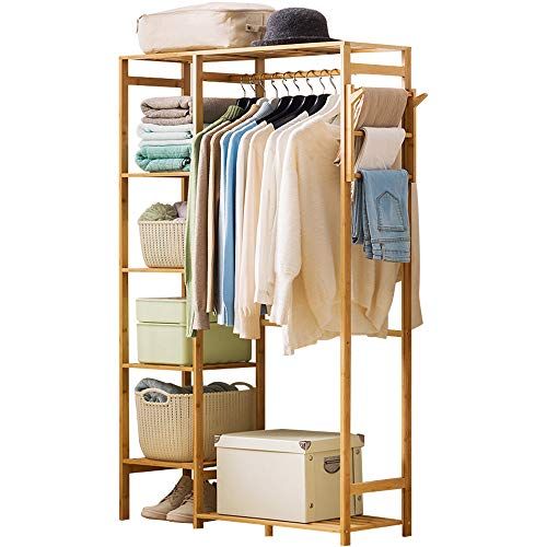Ufine Bamboo Garment Rack 6 Tier Storage Shelves Clothes Hanging Rack with Side Hooks, Heavy Duty Cl | Amazon (US)