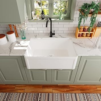 DeerValley DV-1K016 30" L x 20" W Farmhouse Kitchen Sink Apron Front Ceramic Single Bowl White Ki... | Amazon (US)