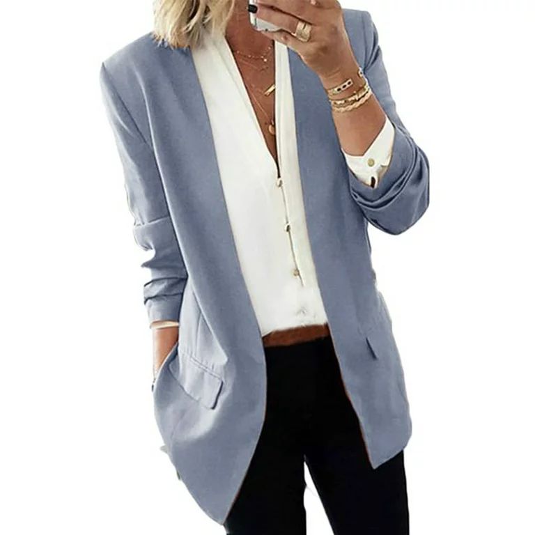 Women's Long Sleeves Slimming Business Blazer Open Front Formal Work Coats Blue(Type A) L | Walmart (US)