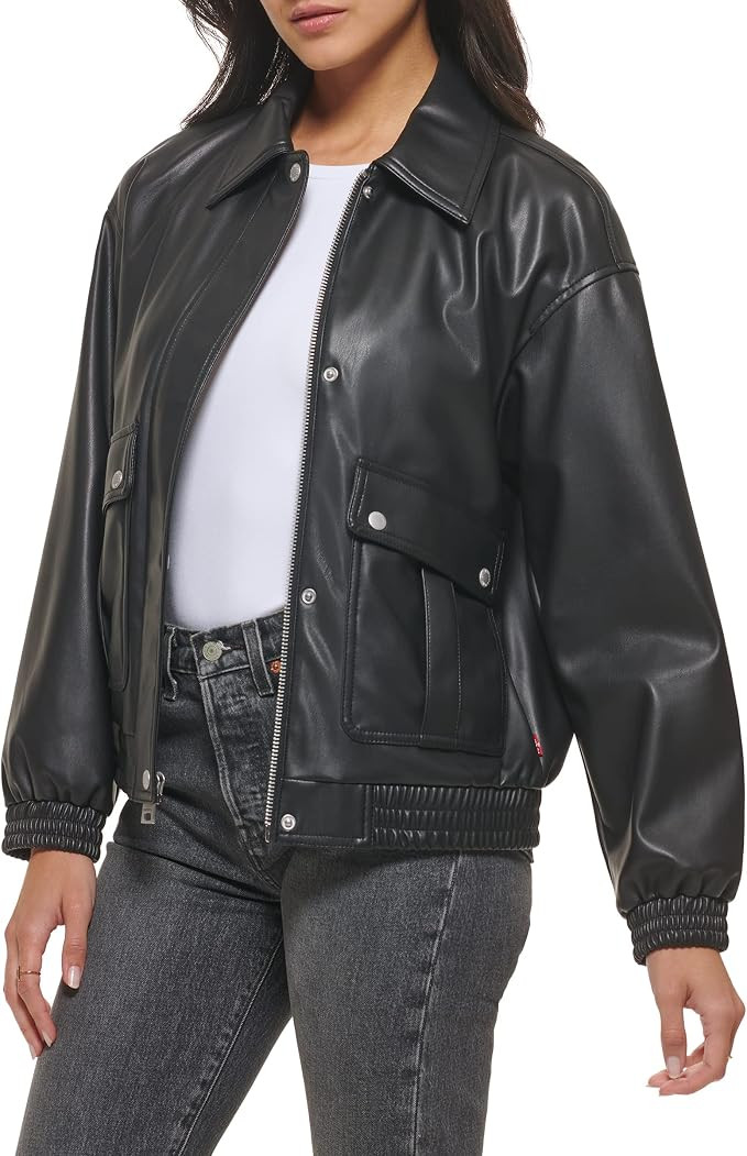 Levi's Women's Faux Leather Lightweight Dad Bomber Jacket | Amazon (US)