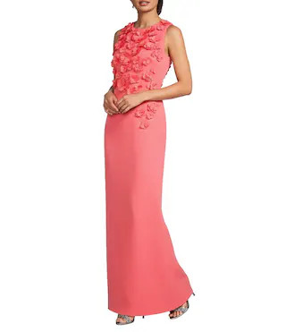 Belle by Badgley Mischka Ava High Neck 3D Cascading Floral Sheath Gown | Dillard's | Dillard's