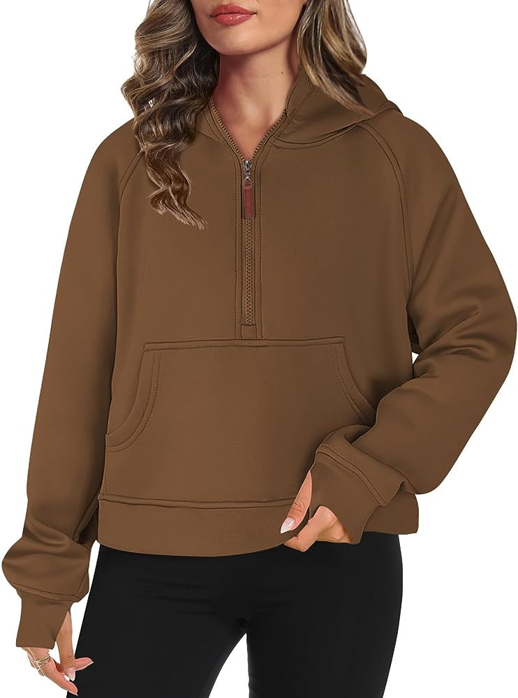 POGTMM Womens Half Zip Cropped Hoodies Fleece Lined Quarter Zip Up Pullover Athletic Trendy Sweat... | Amazon (US)
