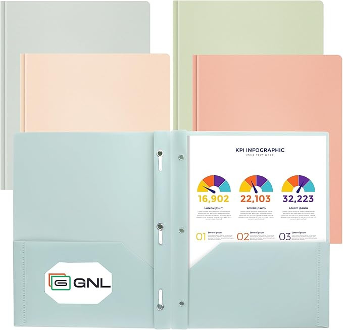 GNL Plastic Folders with Pockets and Prong, Pack of 5, Muted Pastel Colors, Heavy Duty 2 Pocket F... | Amazon (US)