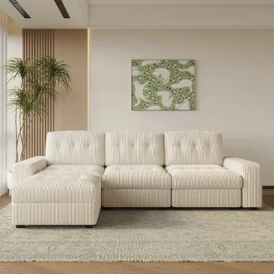 Corduroy Tufted 3-Seat Sofa Spacious Seats L-Shaped Apartment Couch | Wayfair North America