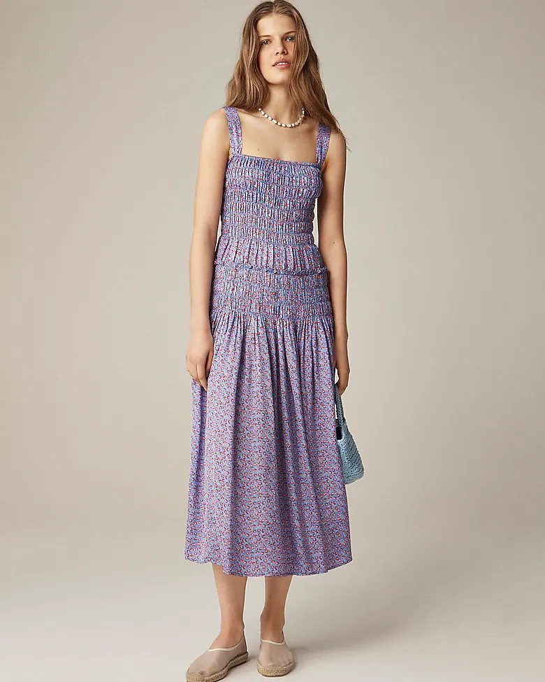 Smocked midi dress in summer fields print | J. Crew US