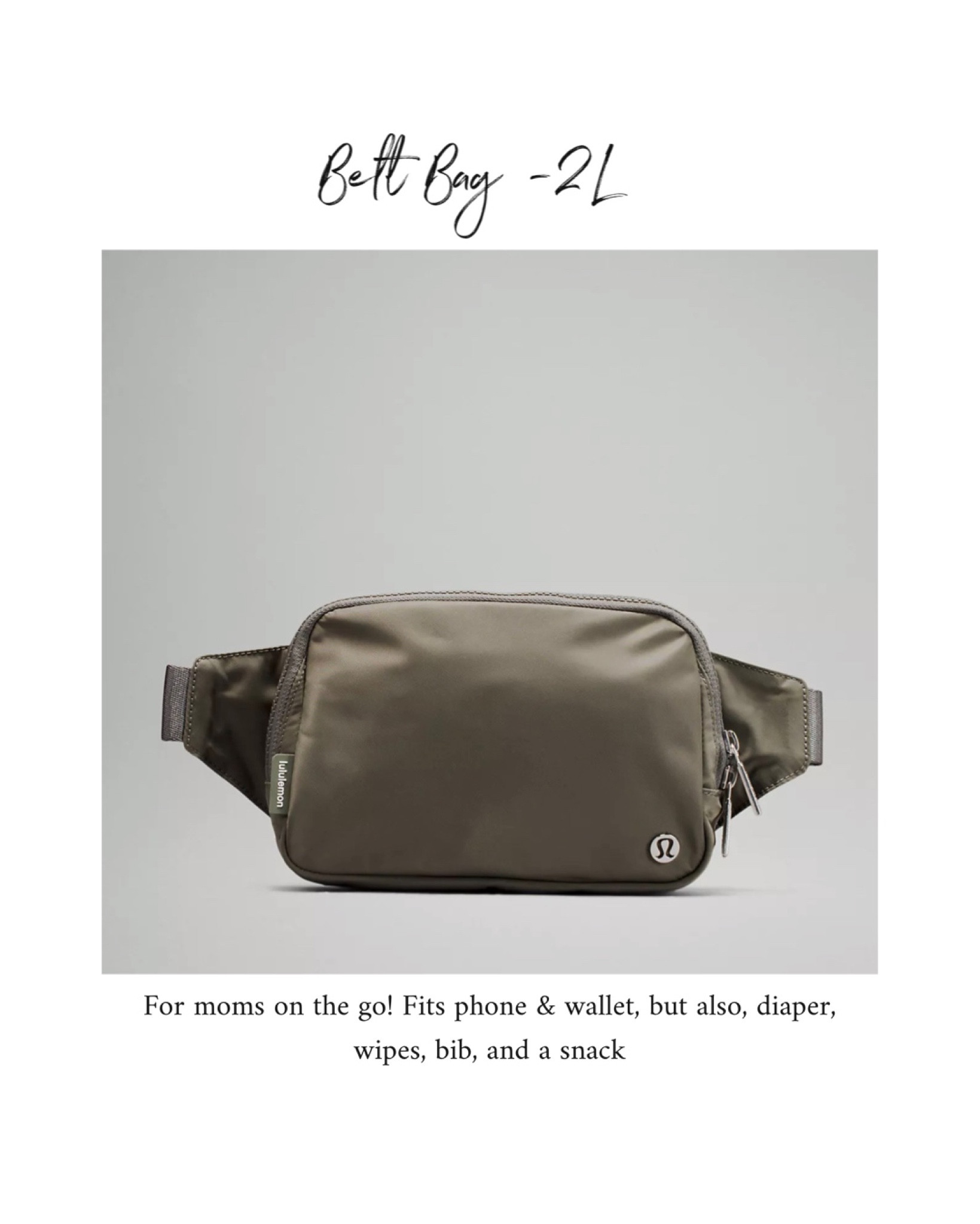 For moms with babies and toddlers, this is so useful. You can fit your wallet and phone, but also a diaper, wipes, bib, a snack, and more! I love this larger 2L size of this popular Lululemon belt bag 

#LTKitbag #LTKkids #LTKfamily