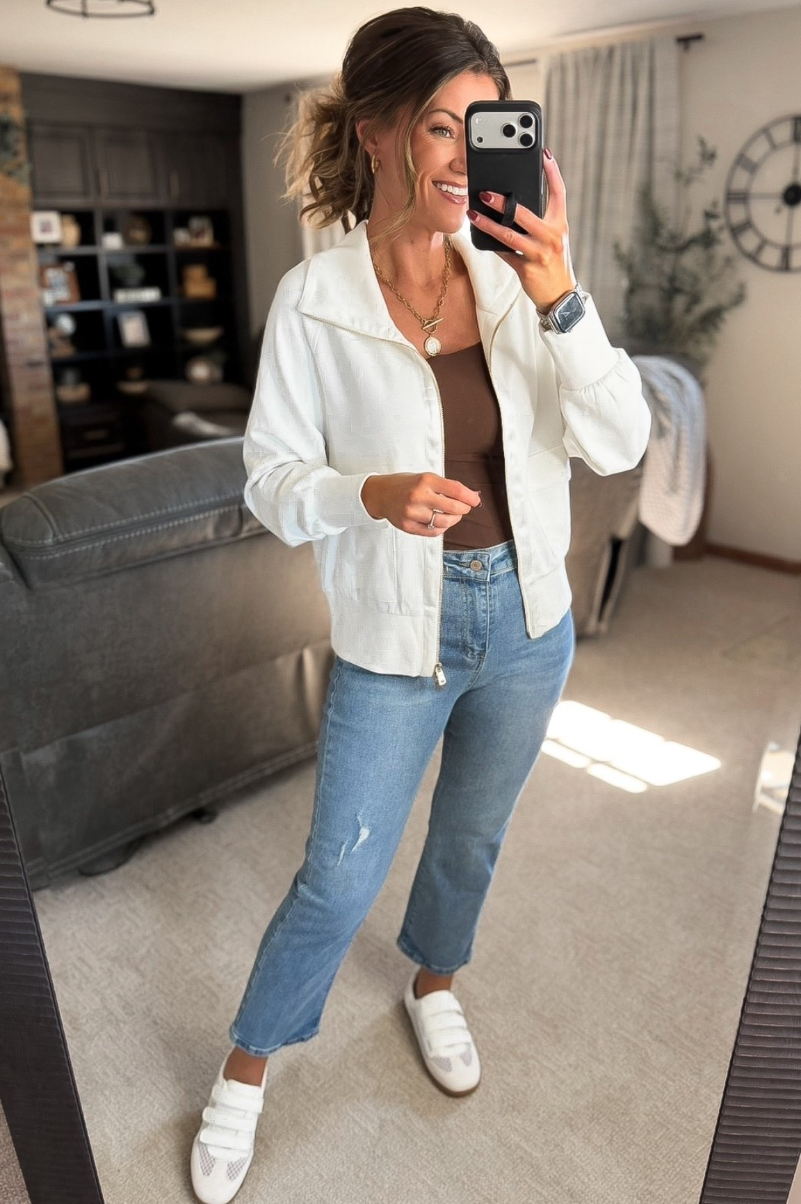 Spring outfit idea. All courtesy of Amazon. 
Jacket/ small (can’t believe it’s less than $20)
Tank/ medium
Jeans/ 28

#LTKSeasonal #LTKootd #LTKmomlife