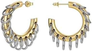 Chunky Gold Hoop Earrings Statement 18K Gold Plated C Hoop Earrings Stainless Steel Thick Hypoall... | Amazon (US)