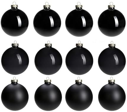 Black Glass Ornaments for Christmas Tree, Matte, Shiny, Clear Ball Ornaments, 12 Pcs Black Xmas B... | Amazon (US)