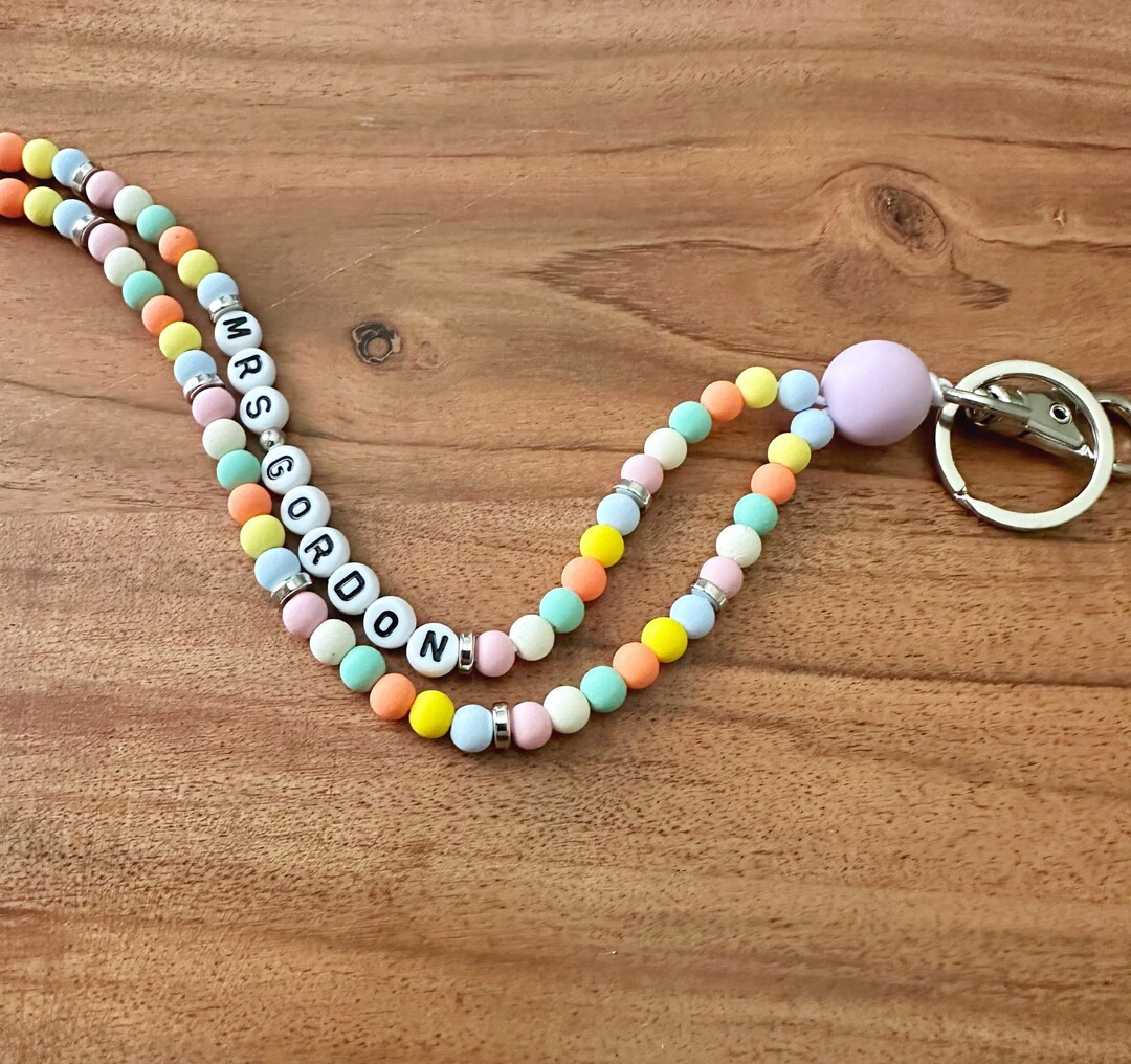 Personalized Teacher Lanyard, Beaded Wooden Teacher Lanyard With Name, Wooden Bead Custom Lanyard... | Etsy (US)