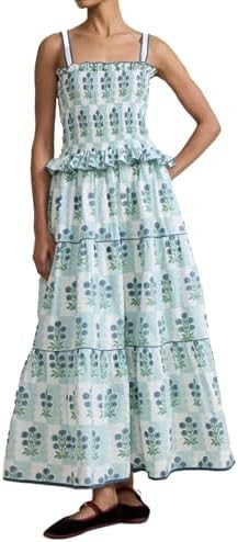 ABYOVRT Women Floral Maxi Dress Sleeveless Smocked Ruffle Flowy Boho Sundress with Pockets Summer... | Amazon (US)