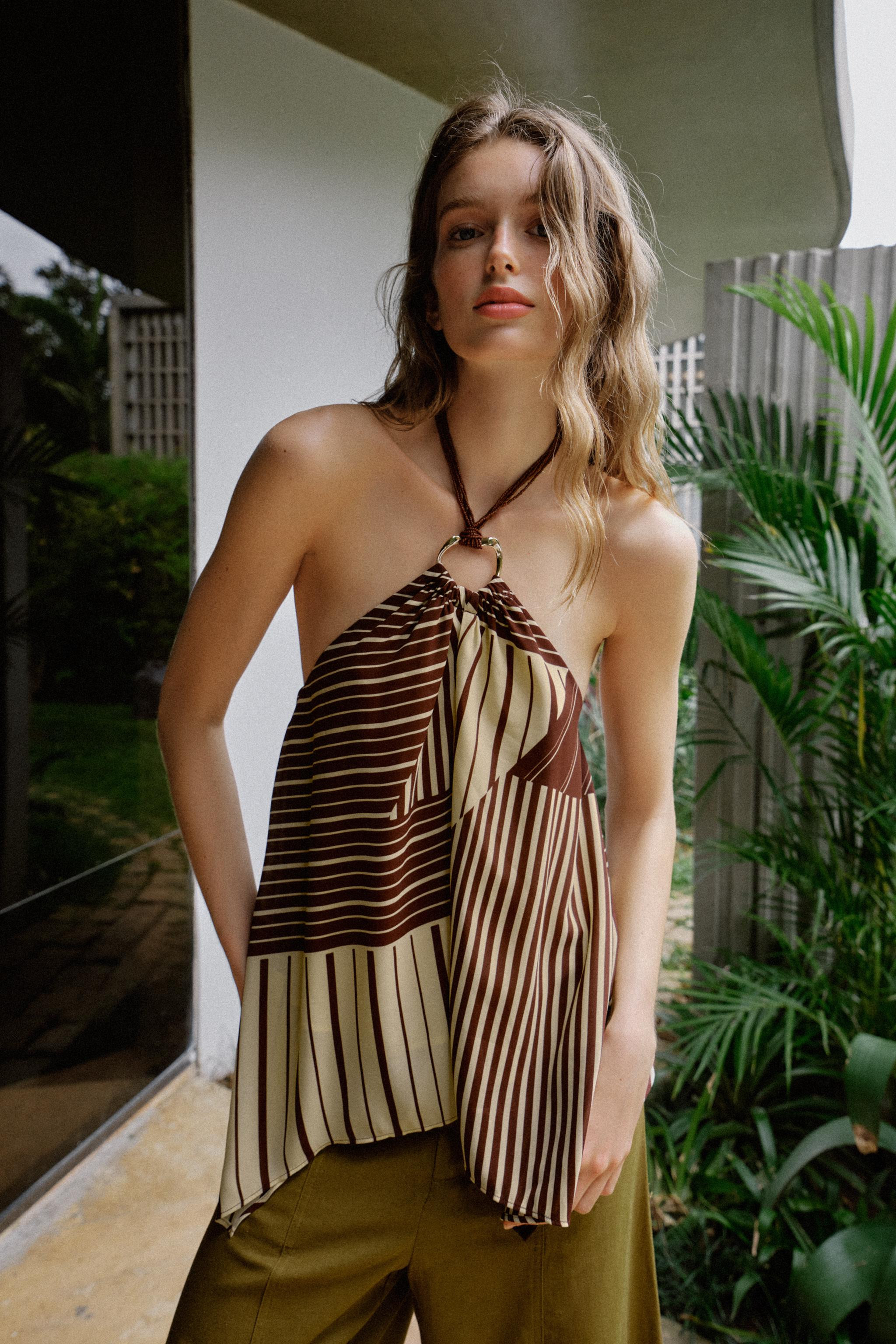 BEADED PRINT HALTER TOP | Zara US